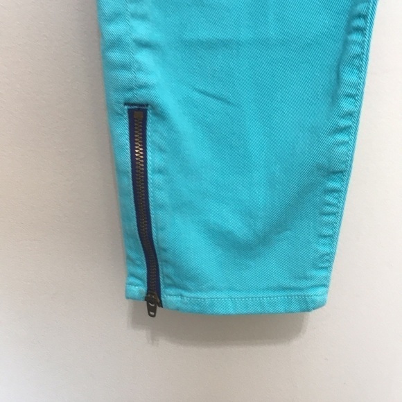 R&S Turquoise Low Rise Skinny Jeans Cropped Zip Hem Sz 26 - Picture 3 of 12